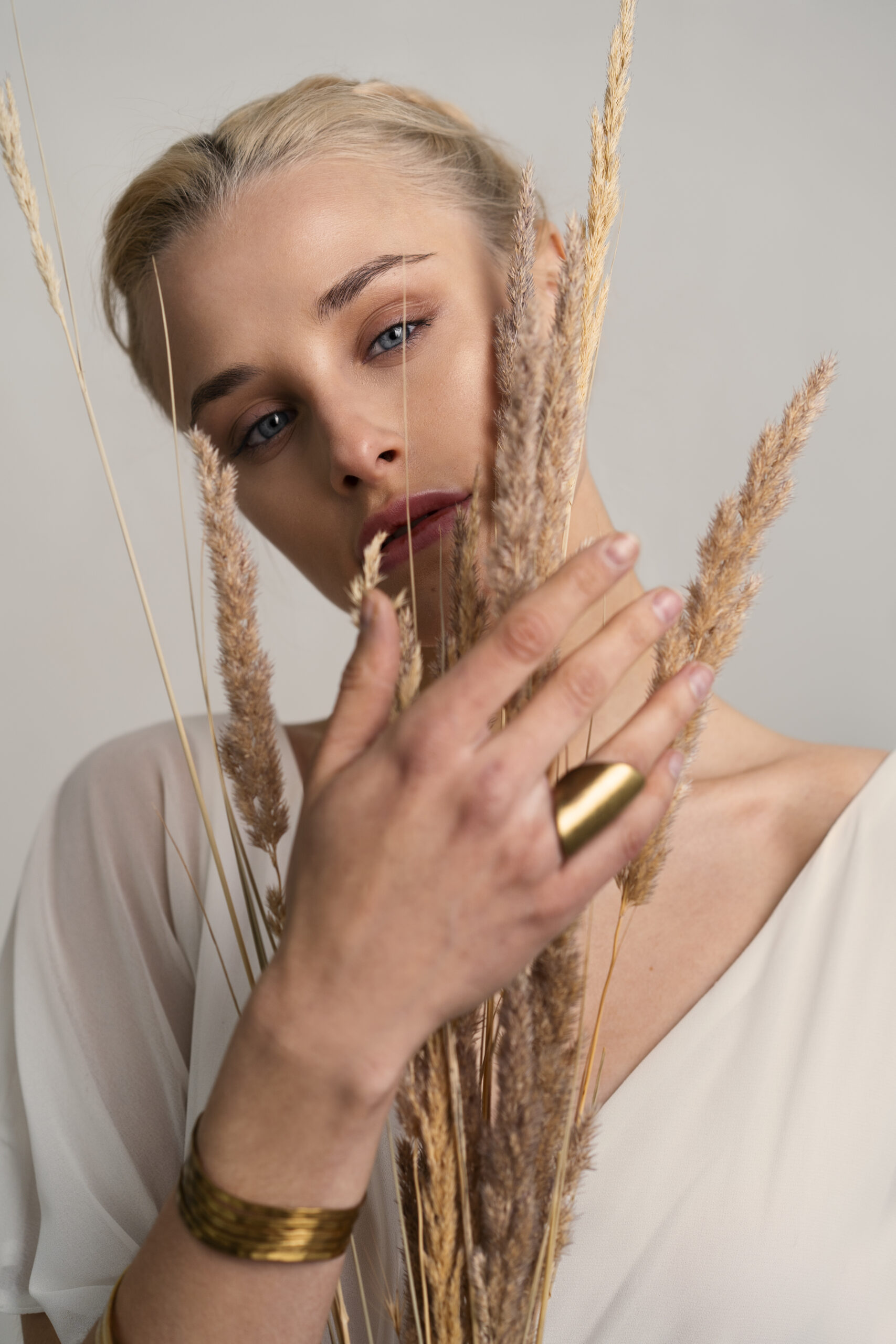 front view woman posing as greek goddess scaled
